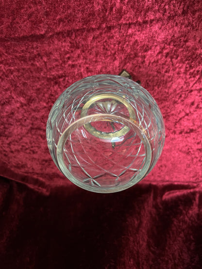 Vintage Cut Crystal Candle Holder - Rose Globe on Ornate Brass Pedestal Stand