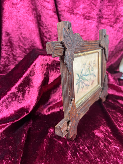 Vintage Wall Art - Antique Black Forest Style Frame - Spring Florals Illustration