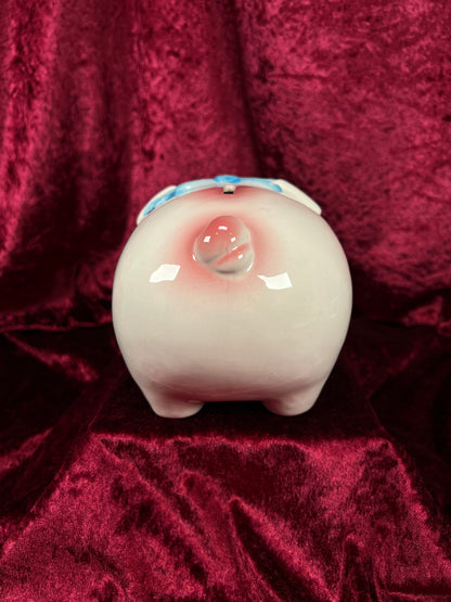 Vintage Ceramic Piggy Bank - Anthropomorphic Blue Eyed Kitsch Pig