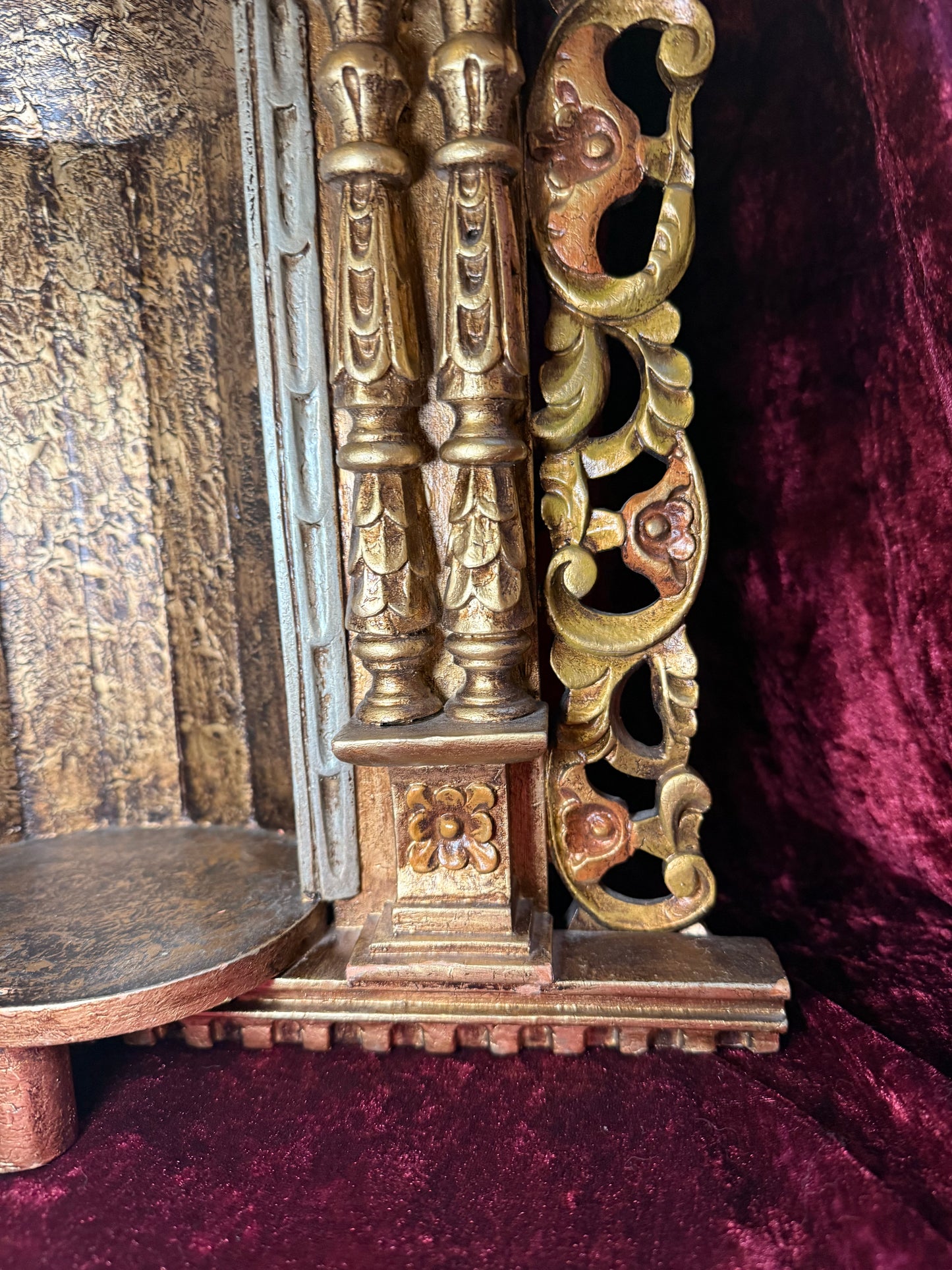 Vintage Hand Carved Wooden Altar - Immaculate Conception of Mary - Gold Shrine Devotional