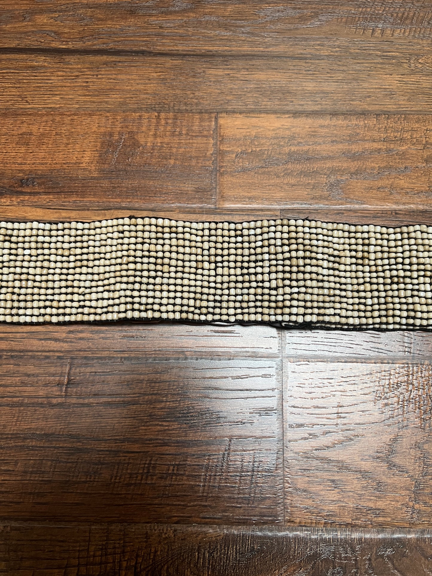 Vintage Style Accessories - Glass Seed Beaded Waist Belt with Wood Buckle - Sandy Beige - 31.5"