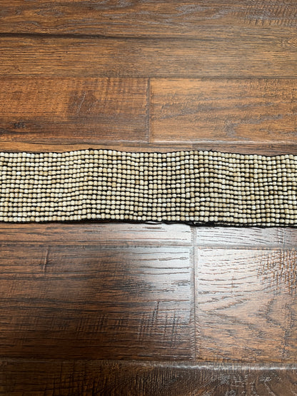Vintage Style Accessories - Glass Seed Beaded Waist Belt with Wood Buckle - Sandy Beige - 31.5"