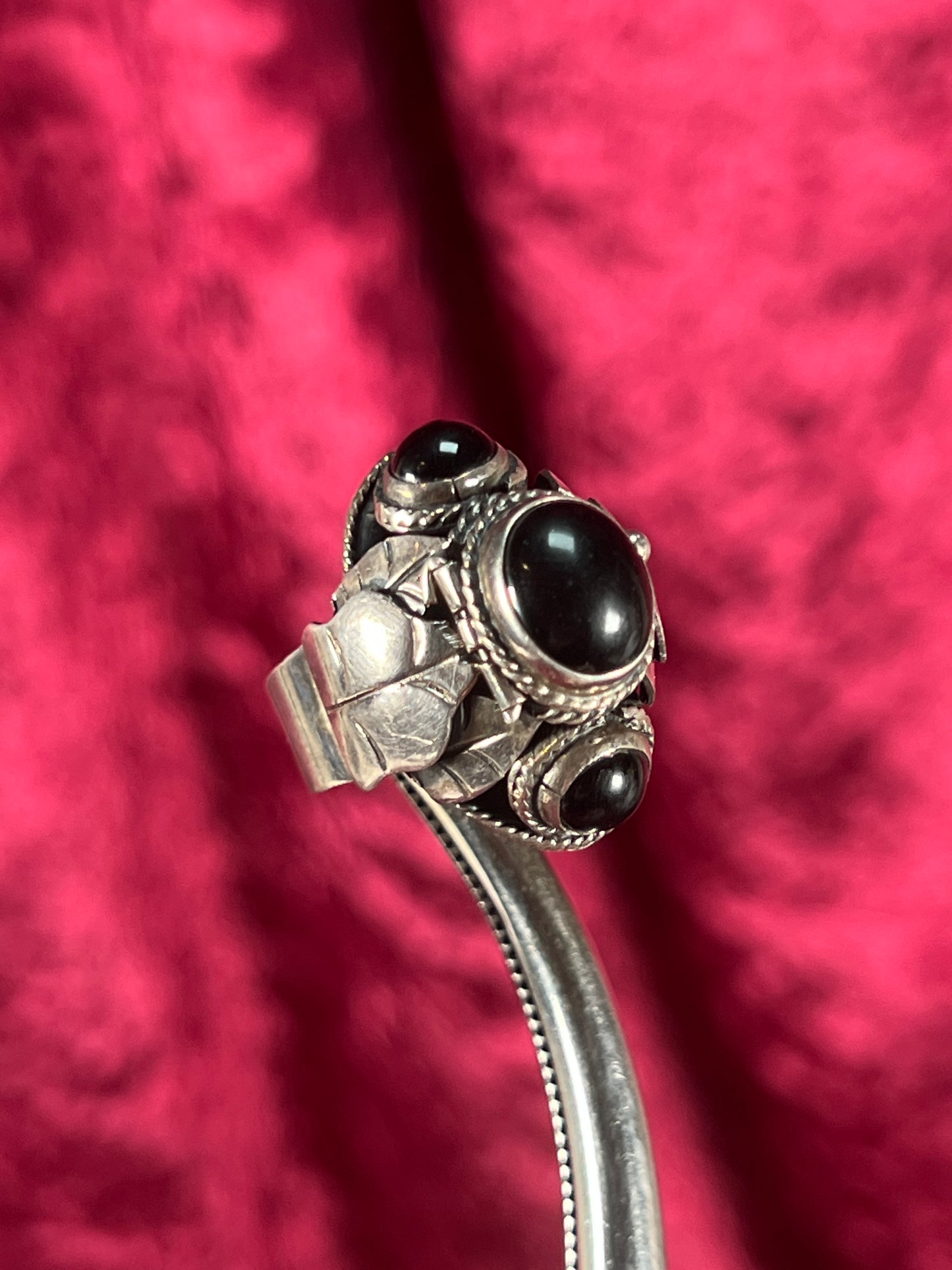 Vintage Jewelry - Adjustable Poison Ring - 925 Silver - Black Onyx Center Stone - Taxco