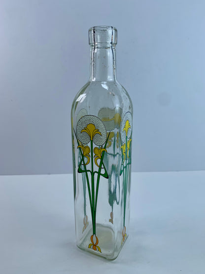 Vintage Kitchen - Glass Oil Bottle - Art Nouveau Floral Design