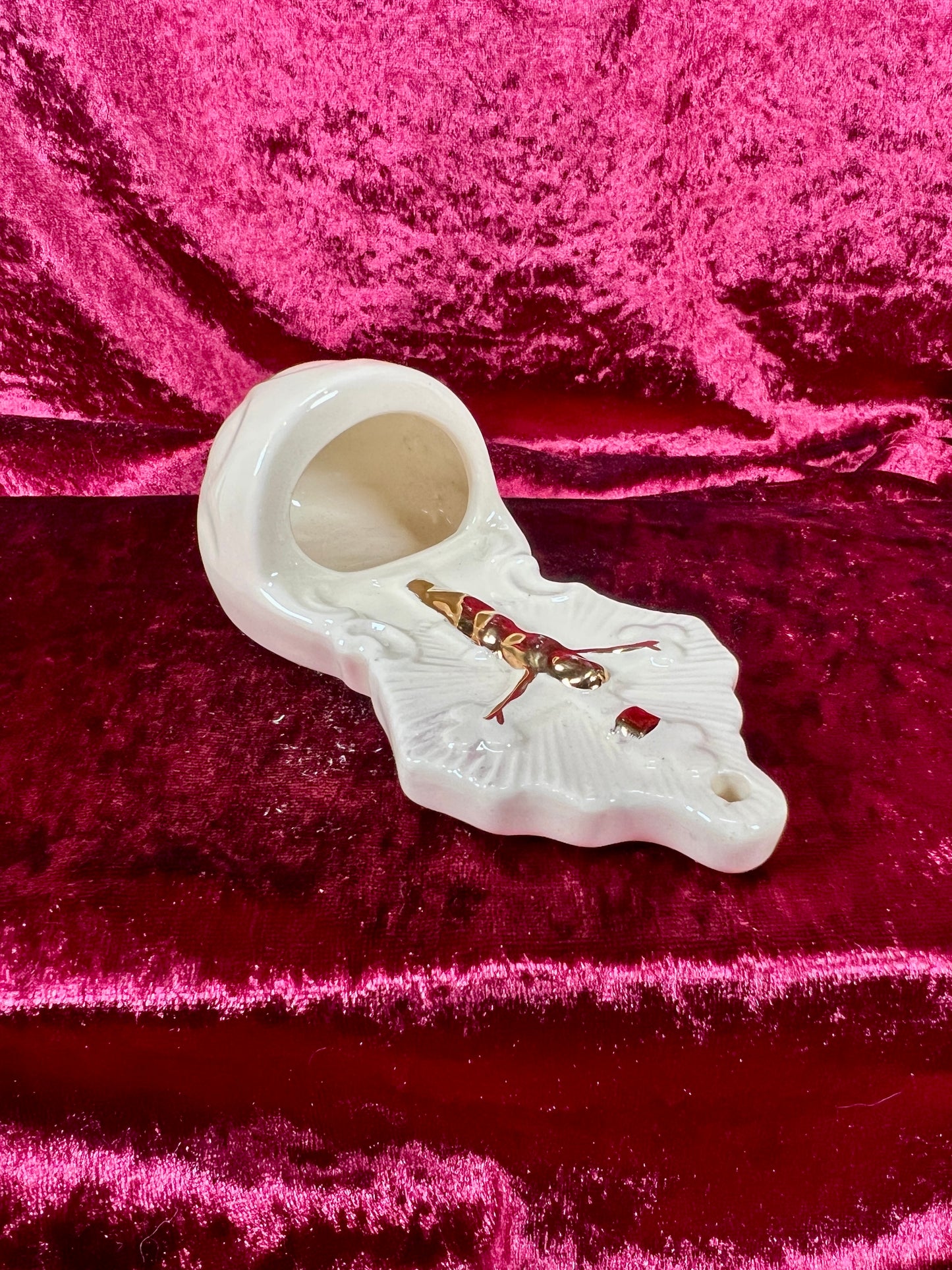 Vintage Religio - Ceramic Holy Water Font - Gold and Cream - USA