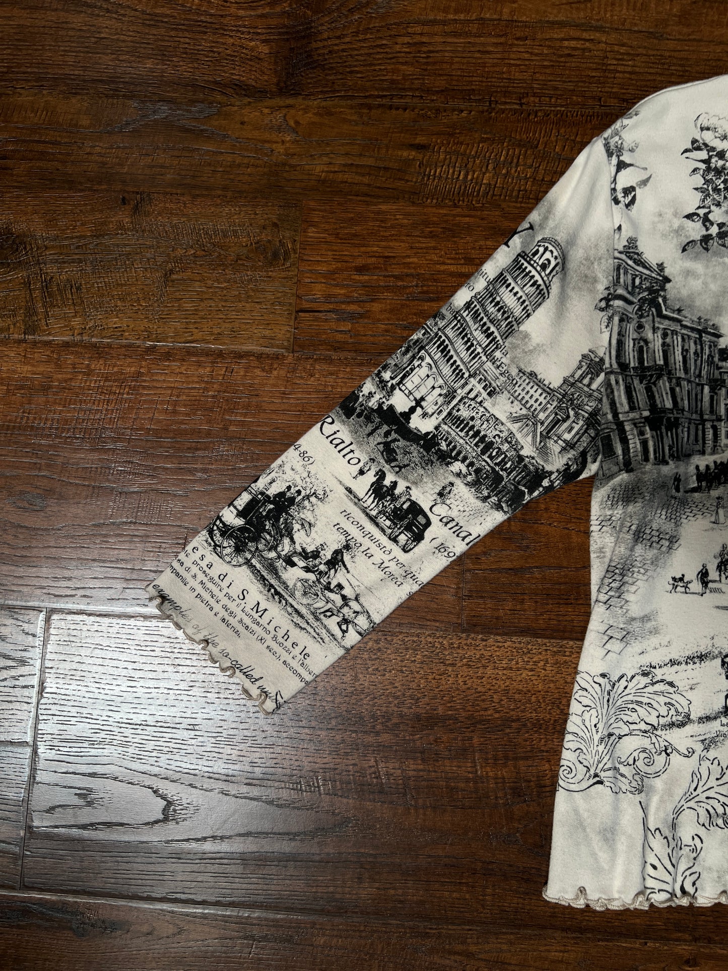 Vintage Impulse California Cotton Graphic Top — Scenic Italy Print Lettuce Hem - X-Large