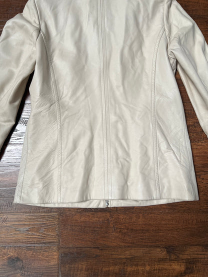 Vintage Clothing - Genuine Leather Racer Jacket - Cream White - Brown Lining - Small - Wilsons Leather Pelle Studio