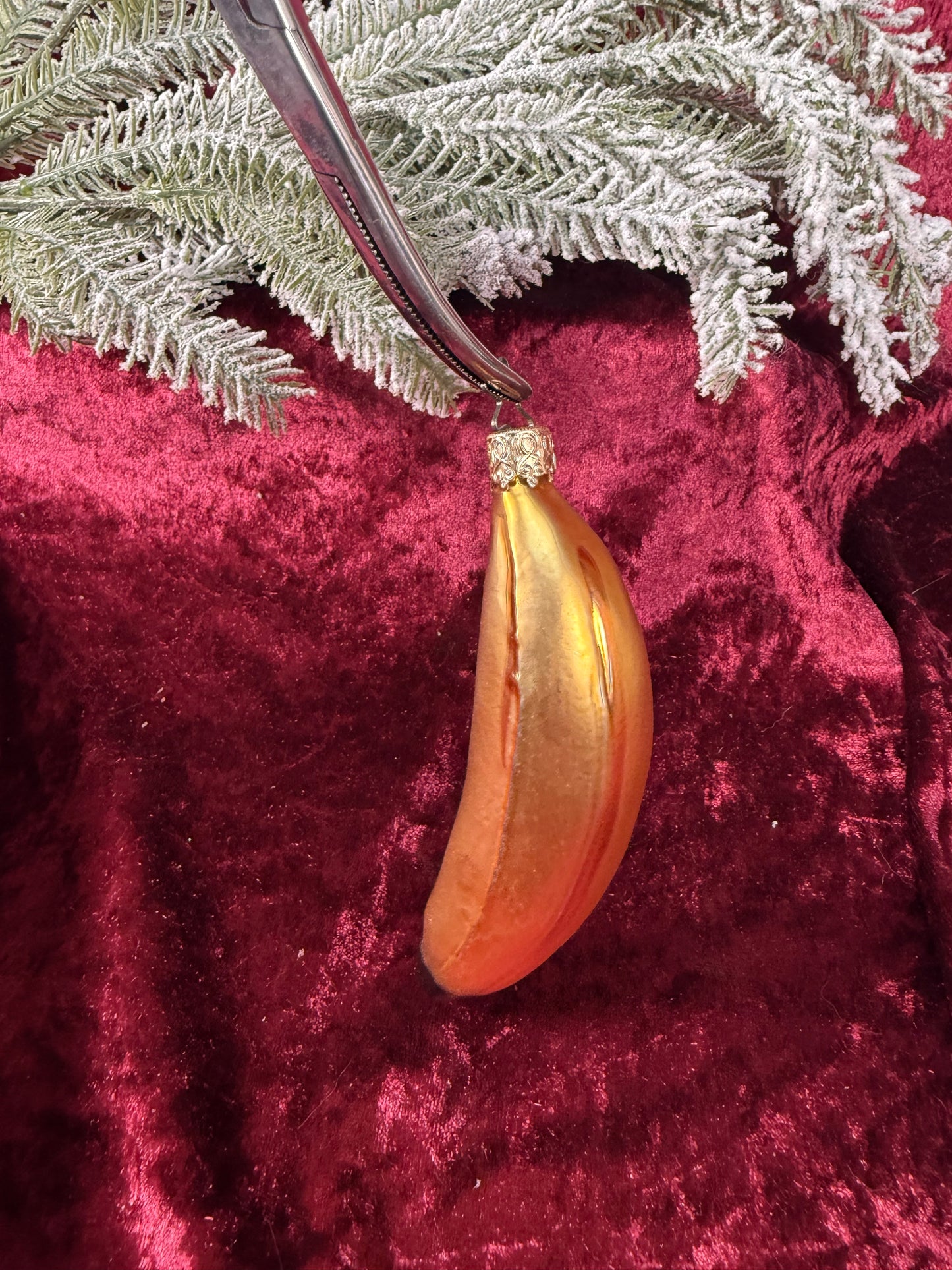 Vintage Christmas - Handblown Glass Ornament - Yellow Banana - Inge Glas - Germany