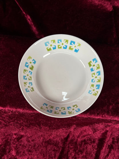 Vintage 1970s Pedestal Mug & Saucer Mismatched Set - Groovy Blue Green Daisies