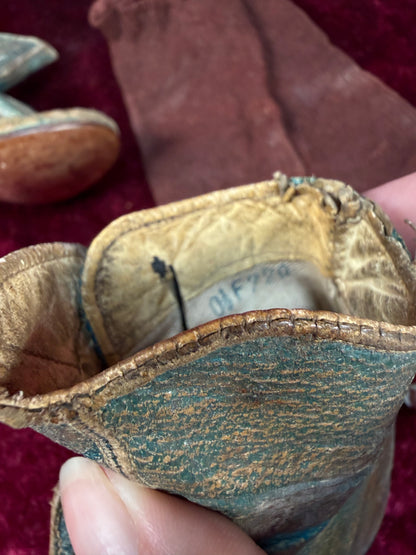 Antique Leather Baby Shoes / Boots – Edwardian Button Up High Tops in Teal