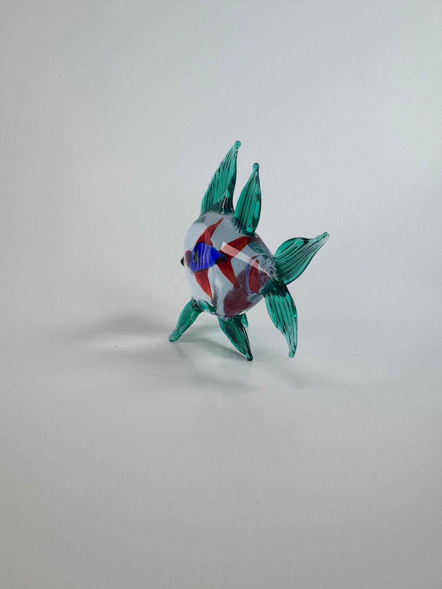 Teal & Clear Murano Style Glass Fish Sculpture - 3.25"