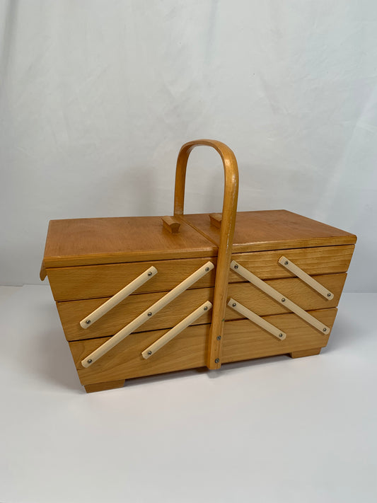 Vintage Sewing Basket - Accordion Style - Blonde Wood