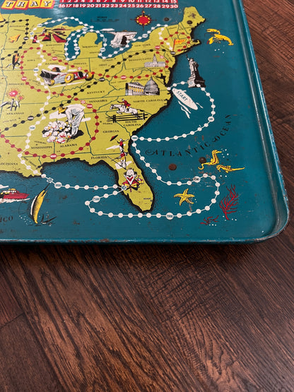 Vintage Metal TV Tray - Replogle Play-Tray USA Map Game