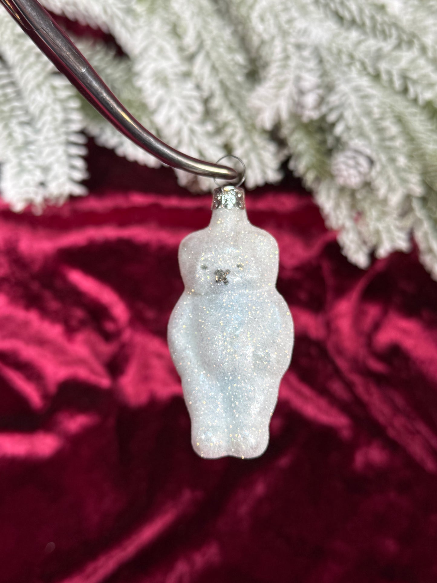 Vintage Christmas - Handblown Glass Ornament - Glitter Polar Bear