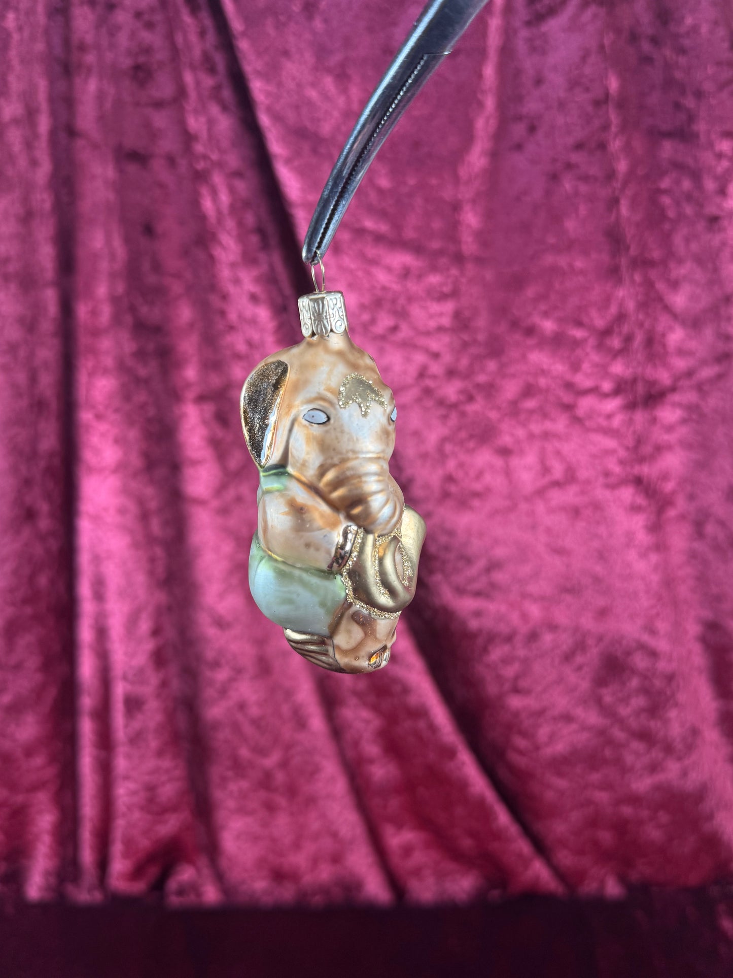 Vintage Christmas - Handblown Glass Ornament - Anthropomorphic Elephant Playing A Trombone