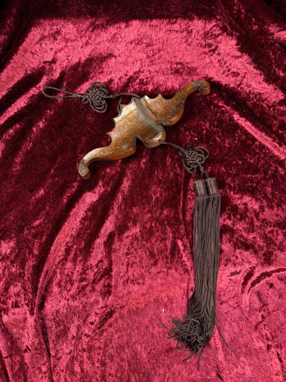 Vintage Wood Wall Hanging – Asian Carved Bat Sculpture with Knotted Tassel
