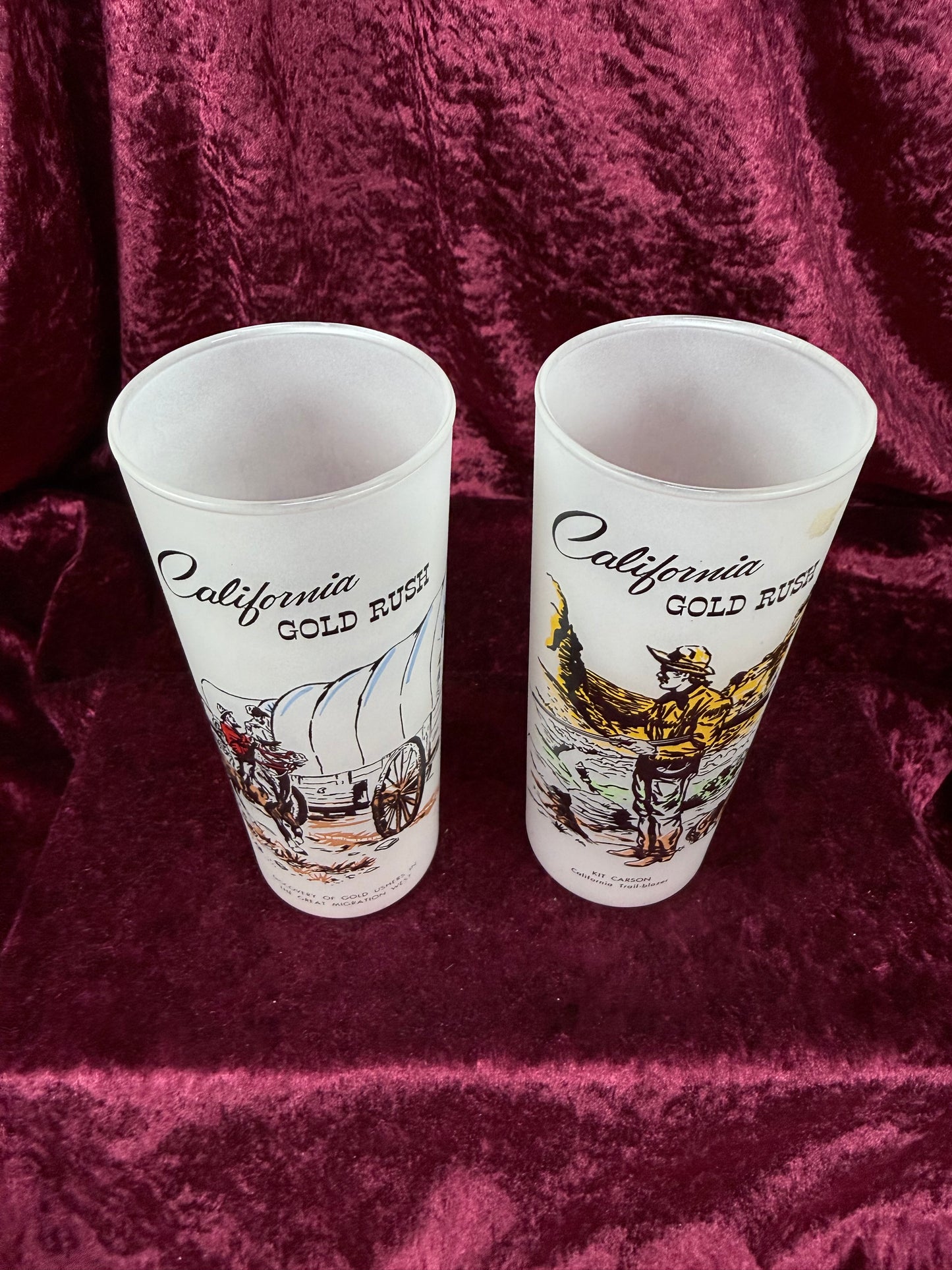 Vintage Milk Glass Tumbler Set – California Gold Rush Souvenir Pair
