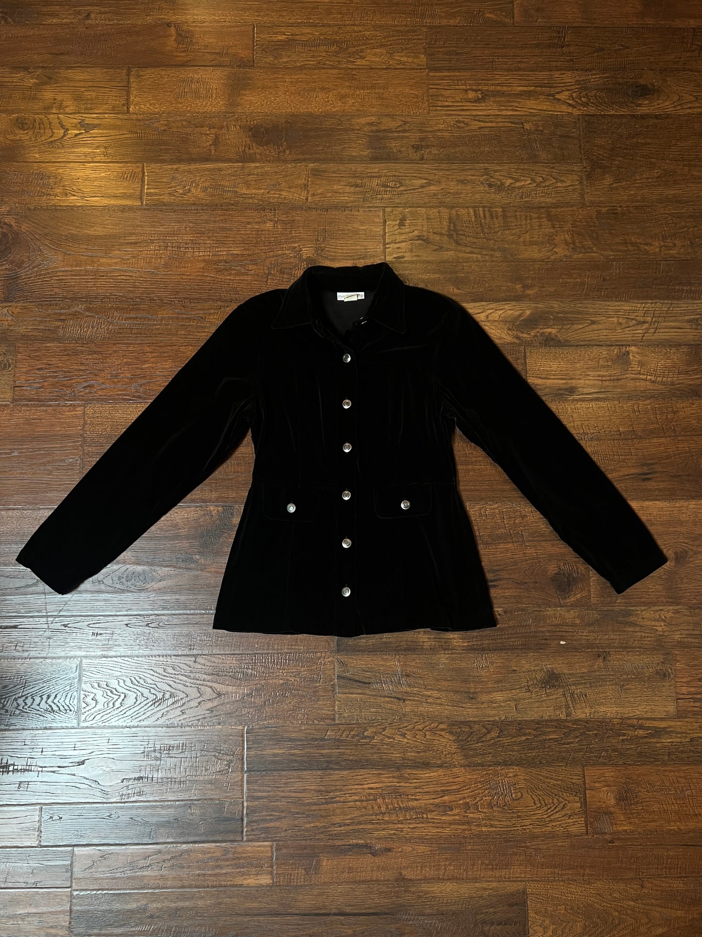 Vintage Paris Sport Club Cotton Velvet Utility Jacket - Black Fitted Snap Front - Medium