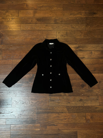 Vintage Paris Sport Club Cotton Velvet Utility Jacket - Black Fitted Snap Front - Medium