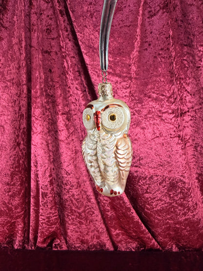 Vintage Christmas - Handblown Glass Ornament - Glitter Owl - Inge Glas - Germany