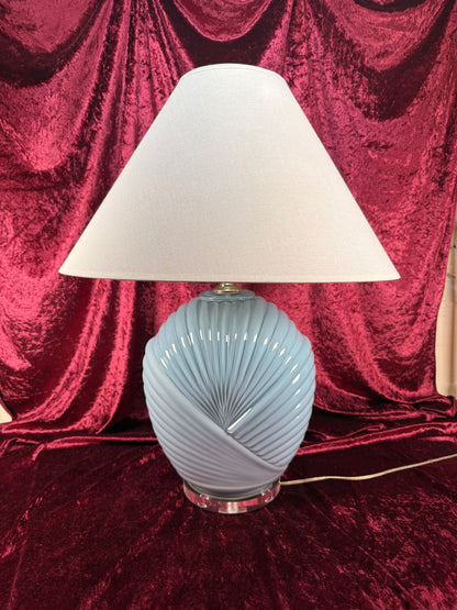 Vintage Lighting - Tabletop Lamp - 1980s Art Deco Revival Shell Pattern - Dusty Blue