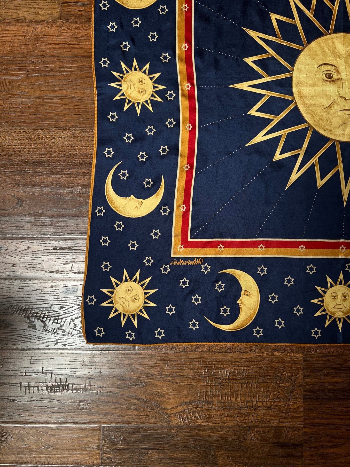 Vintage Winterthur 100% Silk Scarf - Celestial Sun Moon Whimsigoth Print