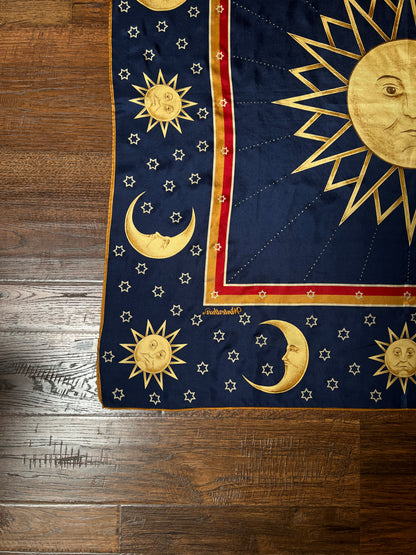Vintage Winterthur 100% Silk Scarf - Celestial Sun Moon Whimsigoth Print