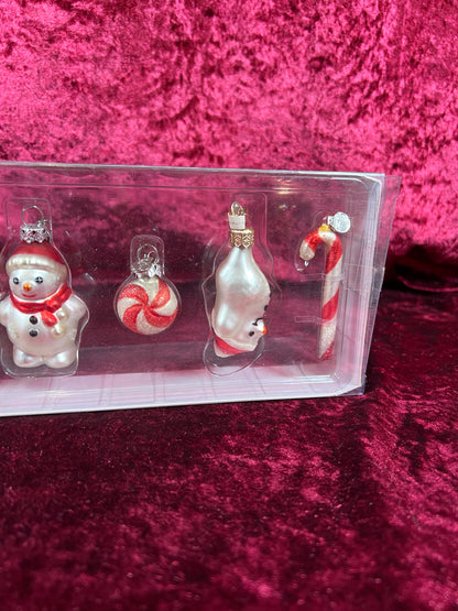 Vintage Christmas - Mini Glass Ornament Set - Snowmen and Candy Canes - Department 56