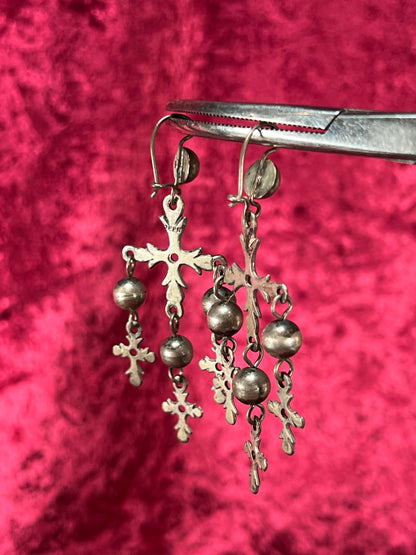 Vintage Jewelry - Dangle / Drop Earrings - 925 Silver - Ornate Crosses on Censers