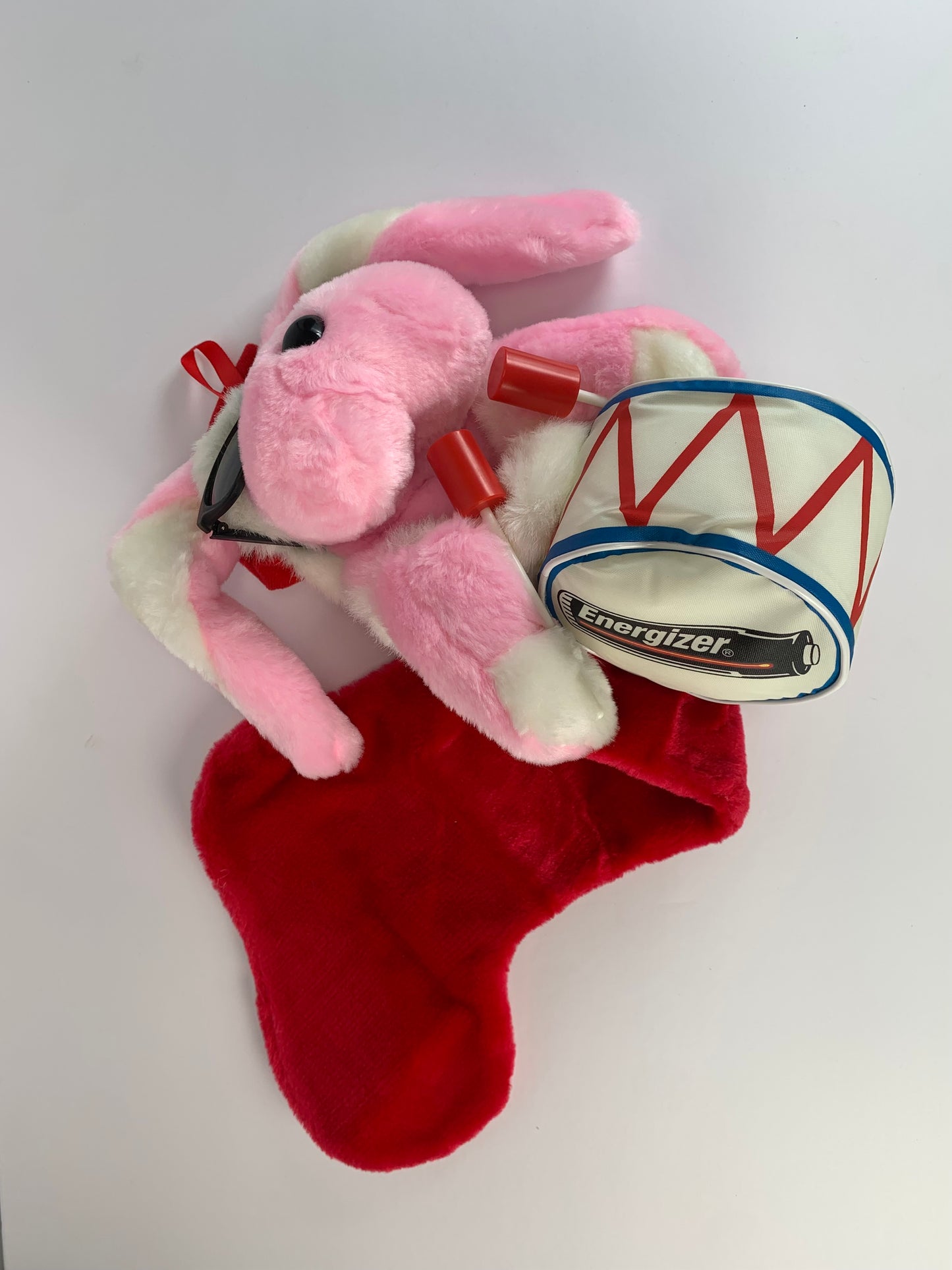 Vintage Christmas Decor - Energizer Buny Stocking - Pink Bunny Plush - 1993