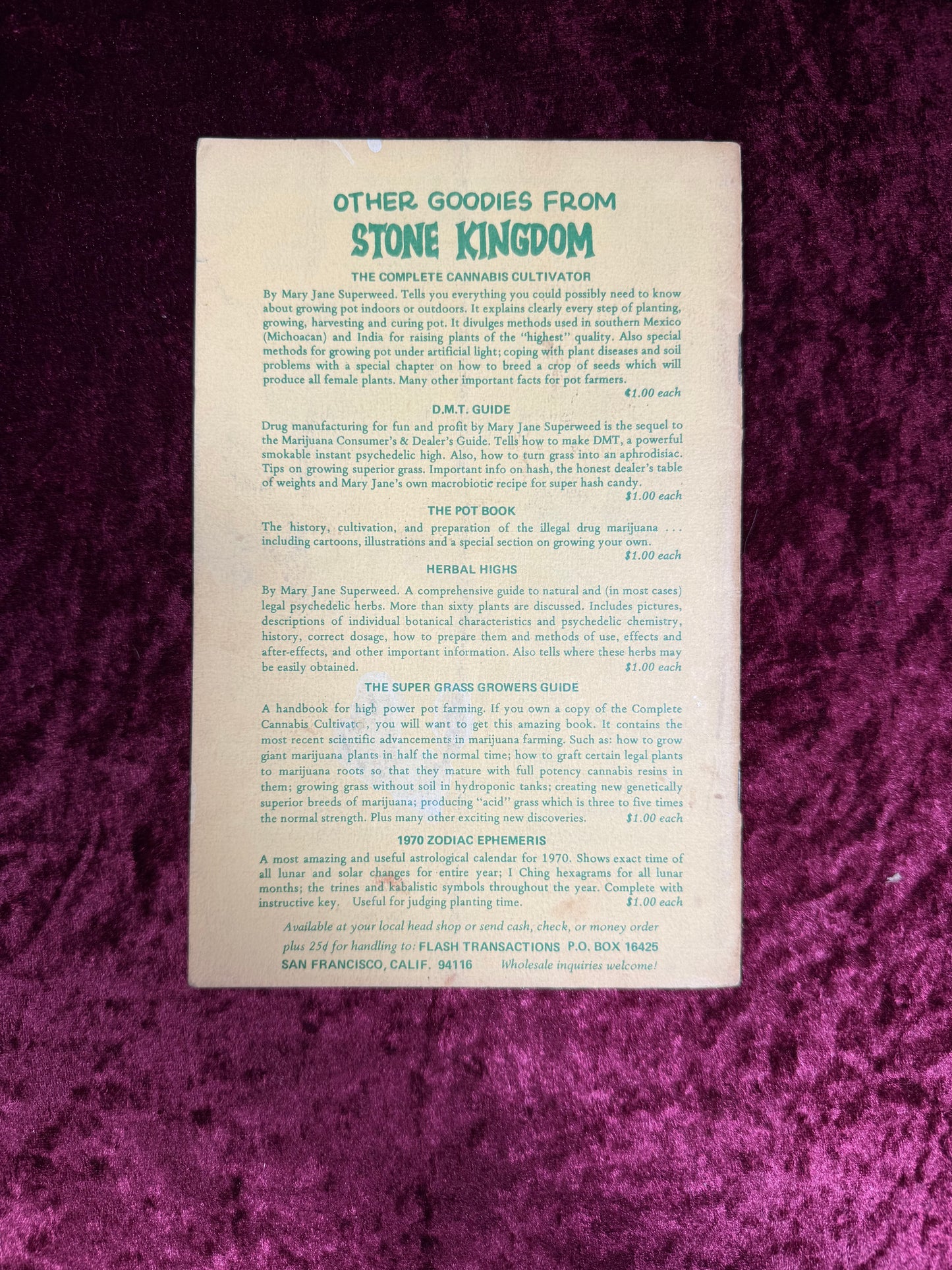 Vintage Paperback Book - The Marijuana Consumer's And Dealer's Guide - Stone Kingdom Syndicate - 1968