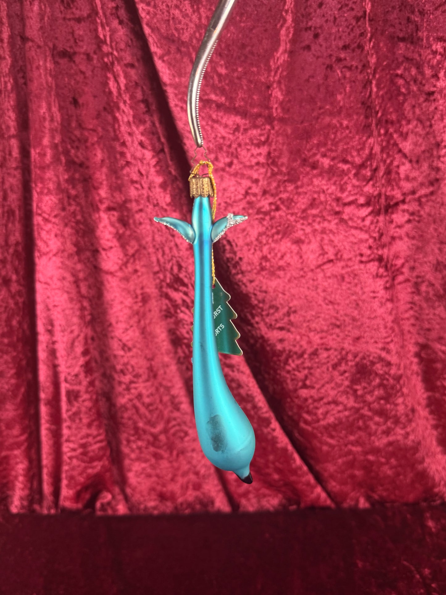 Vintage Christmas - Handblown Glass Ornament - Blue Dolphin with Silver Glitter - Whitehurst Imports