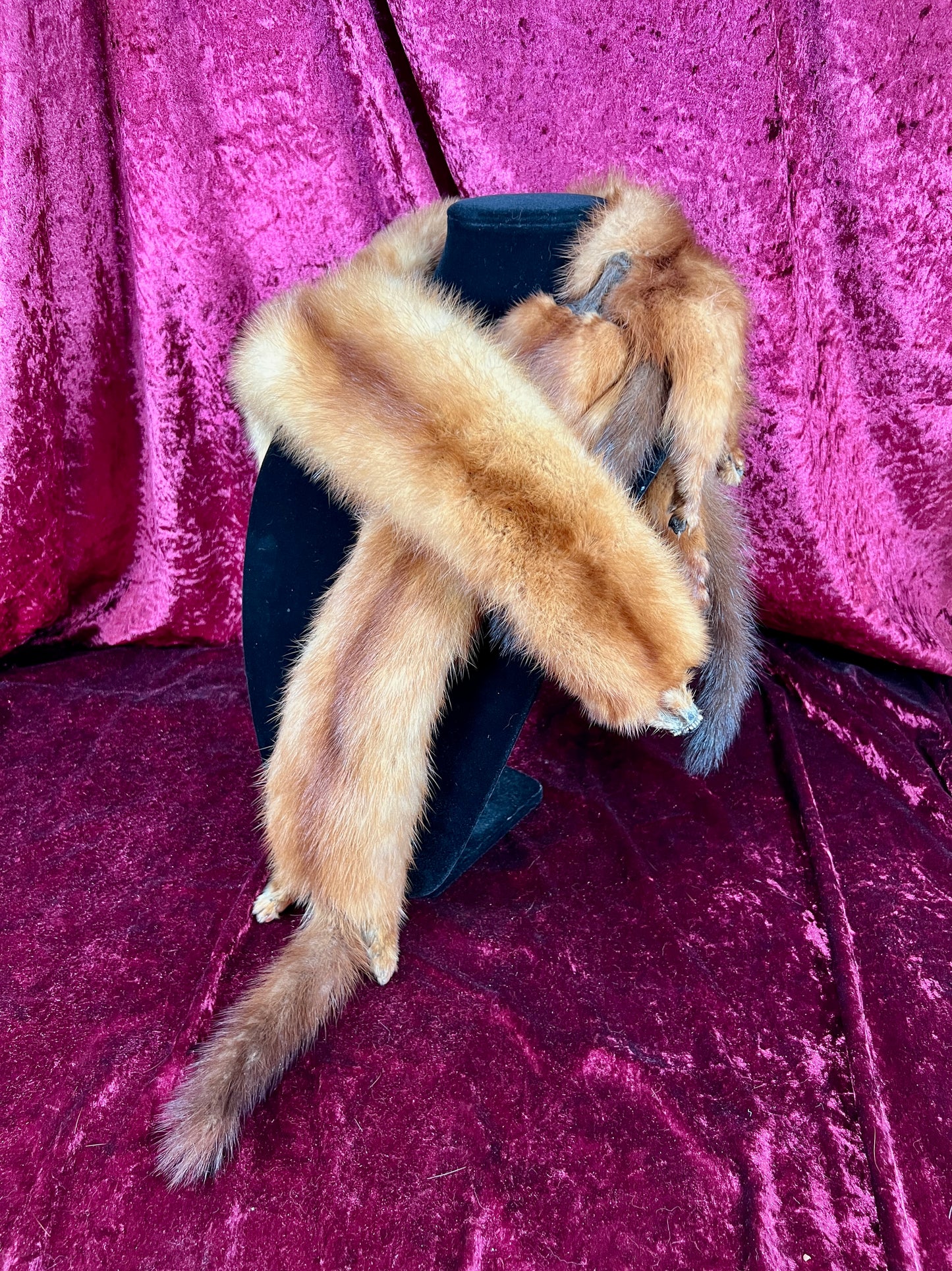 Vintage Fur Shoulder Wrap Stole – Four Red Foxes - 51"