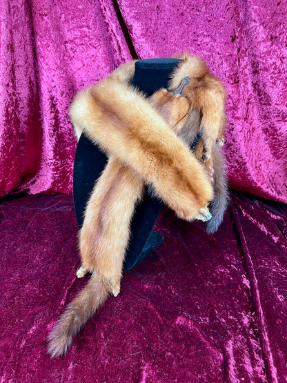 Vintage Fur Shoulder Wrap Stole – Four Red Foxes - 51"
