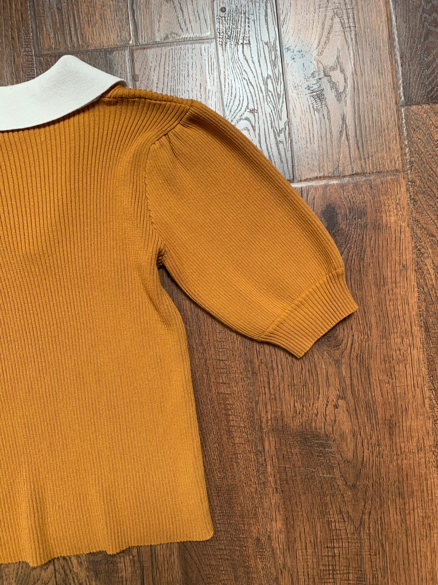 Vintage Style Clothing - Collared Knit Crop Top - Mustard Yellow - Roselili - Small