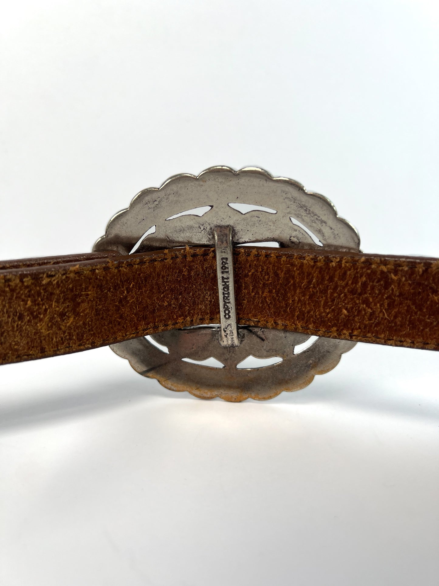 Vintage Belt - Brown Leather - Large Sunflower Concho Medallions - Brighton - 30" - Made In U.S.A.