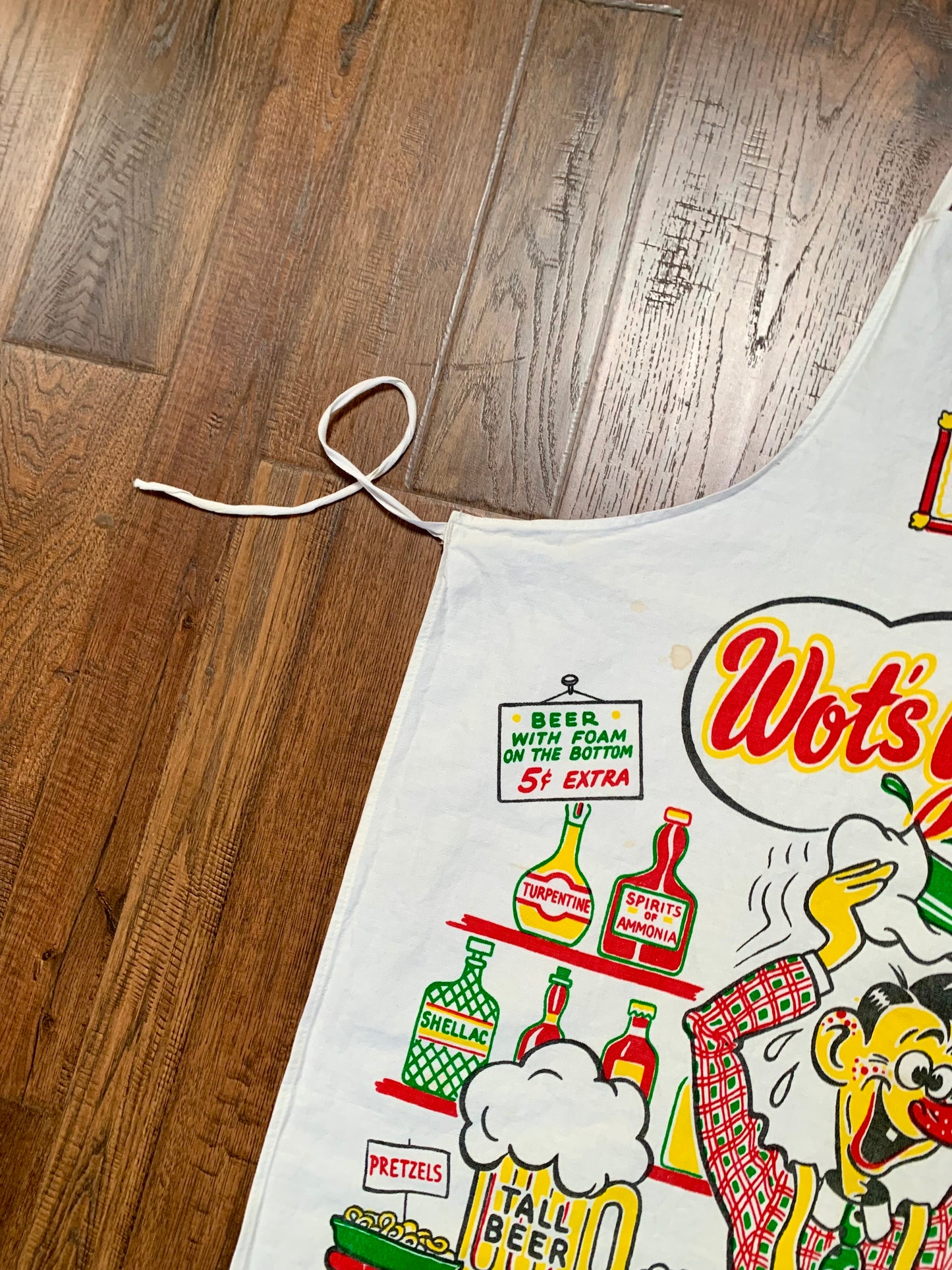 Vintage 1950s Pinafore Apron - Wot’s Yours? - Cartoon Bar Graphic