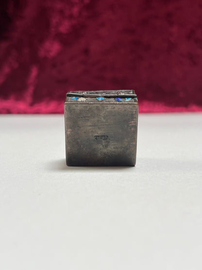 Vintage Trinket Box - Copper Cloisonne Enamel Pill Box - Animal & Floral Design - Made in China