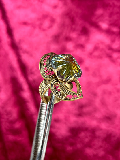 Vintage Jewelry - Adjustable Cocktail Ring - Brass - Aurora Borealis Crystal - West Germany
