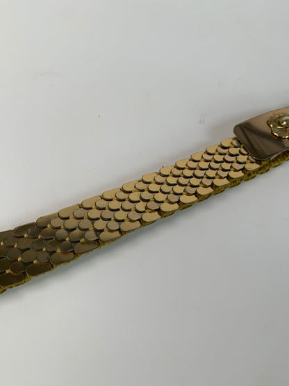 Vintage Belt - 1970s Gold Tone Fish Scale Band - 3D Flower Buckle