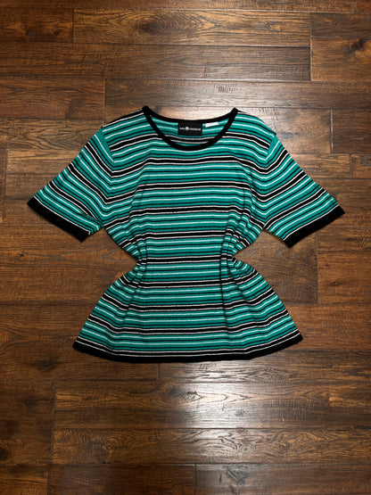 Vintage Sag Harbor Knit Top – Striped Turquoise and Black - Medium