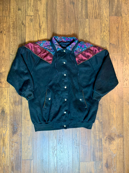 Vintage 1990s CS Classic Sports Jacket - Maroon & Green Patchwork Floral - Medium