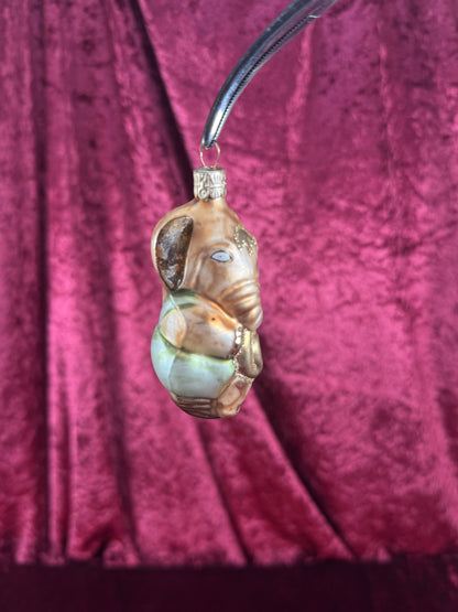 Vintage Christmas - Handblown Glass Ornament - Anthropomorphic Elephant Playing A Trombone