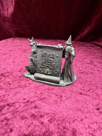 Vintage 1990s Pewter Myth and Magic “The Magical Encounter” – Two-Crystal Wizard & Dragon Figurine