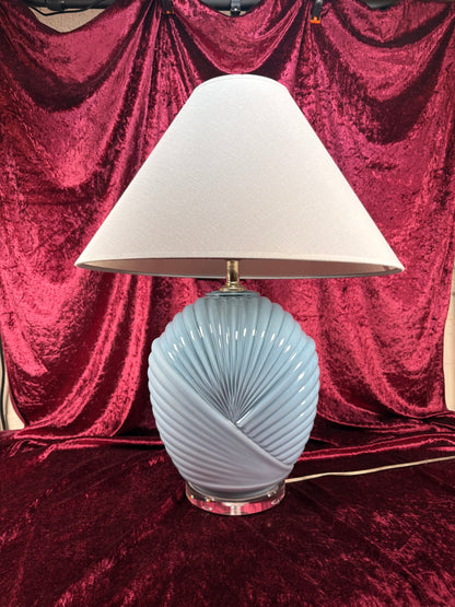 Vintage Lighting - Tabletop Lamp - 1980s Art Deco Revival Shell Pattern - Dusty Blue