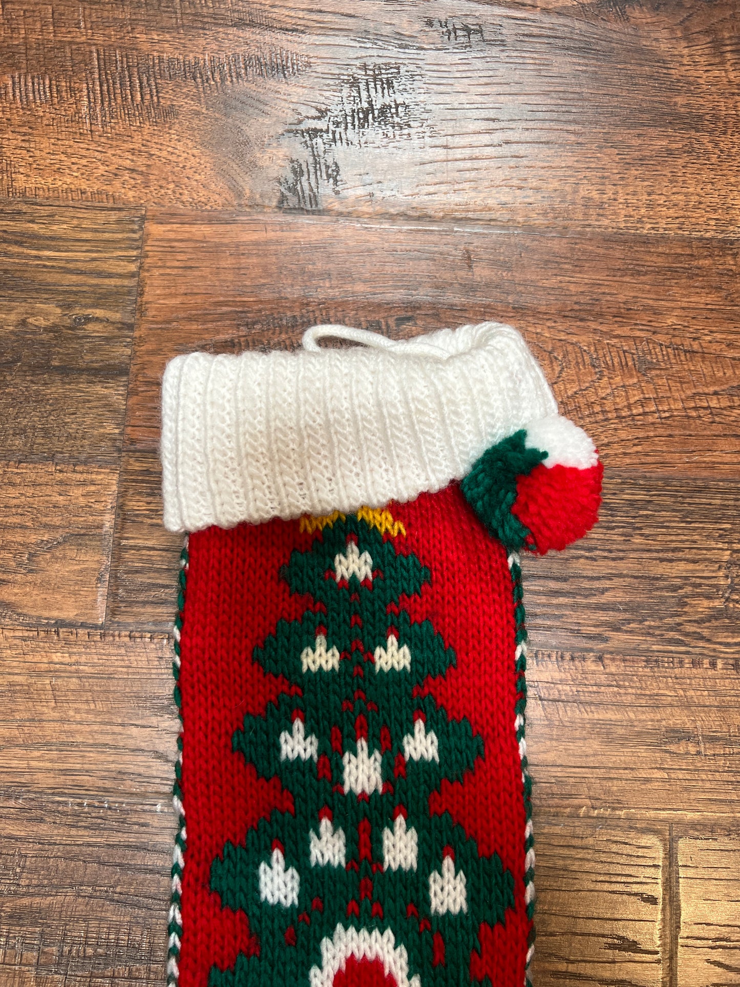 Vintage Christmas - Knit Stocking - Christmas Tree on Red