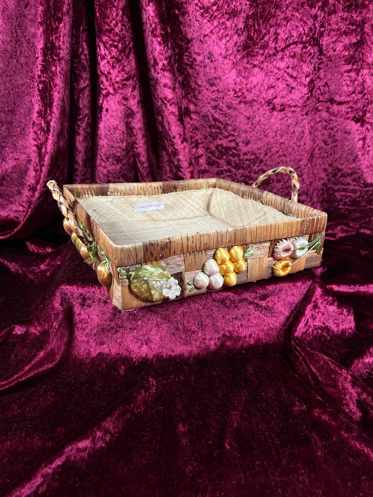 Vintage Raffia Serving Basket - Handwoven Fruit Basket Centerpiece