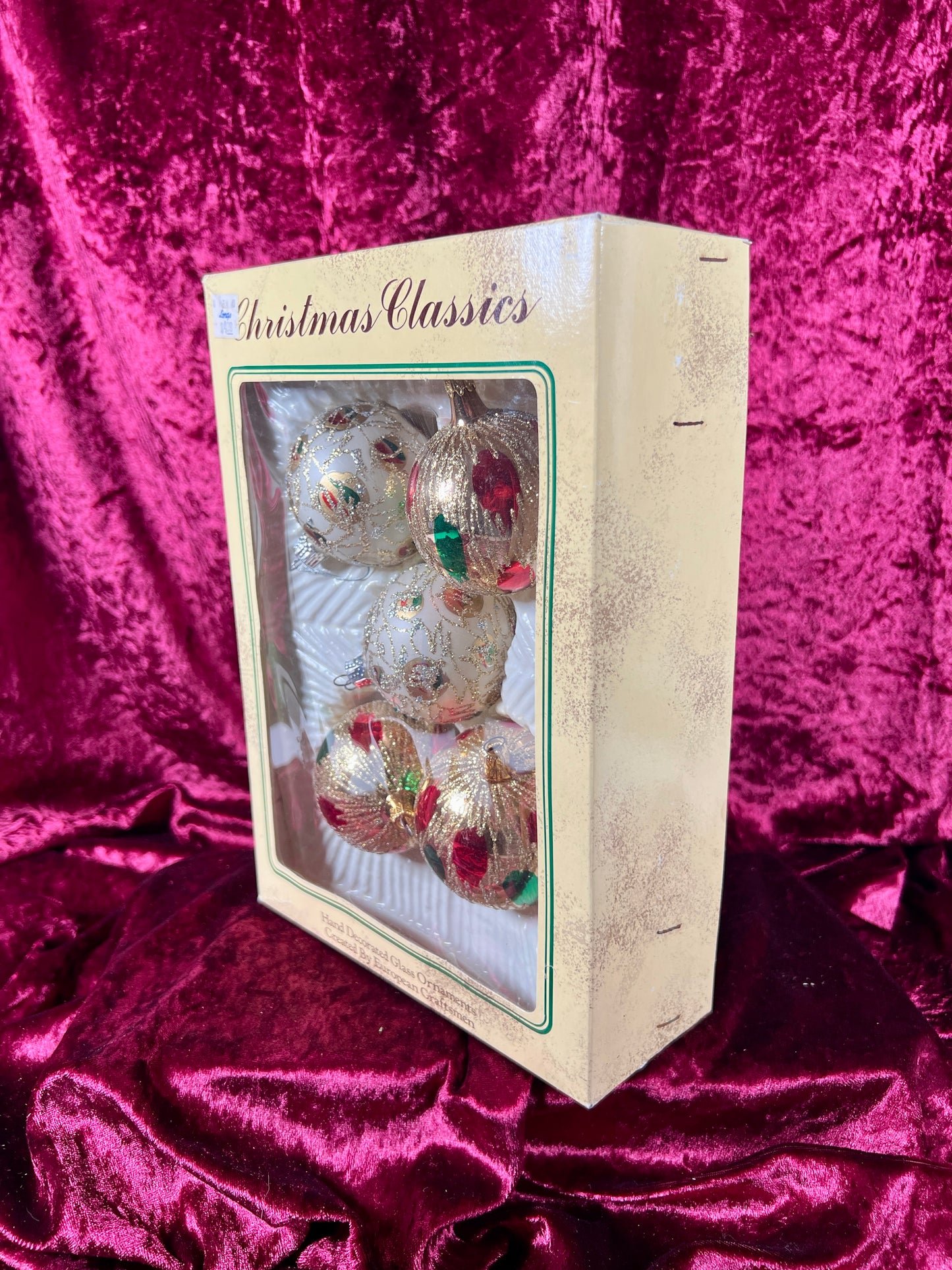 Vintage Christmas - Handblown Glass Ornament Set - Gold, Green, and Red - Christmas Classics