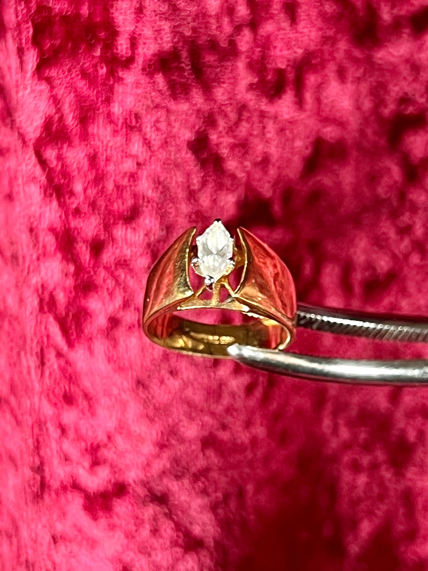 Vintage 14KT Gold Electroplate Cocktail Ring – Marquise Cut Cubic Zirconia - ESP - Size 7.5