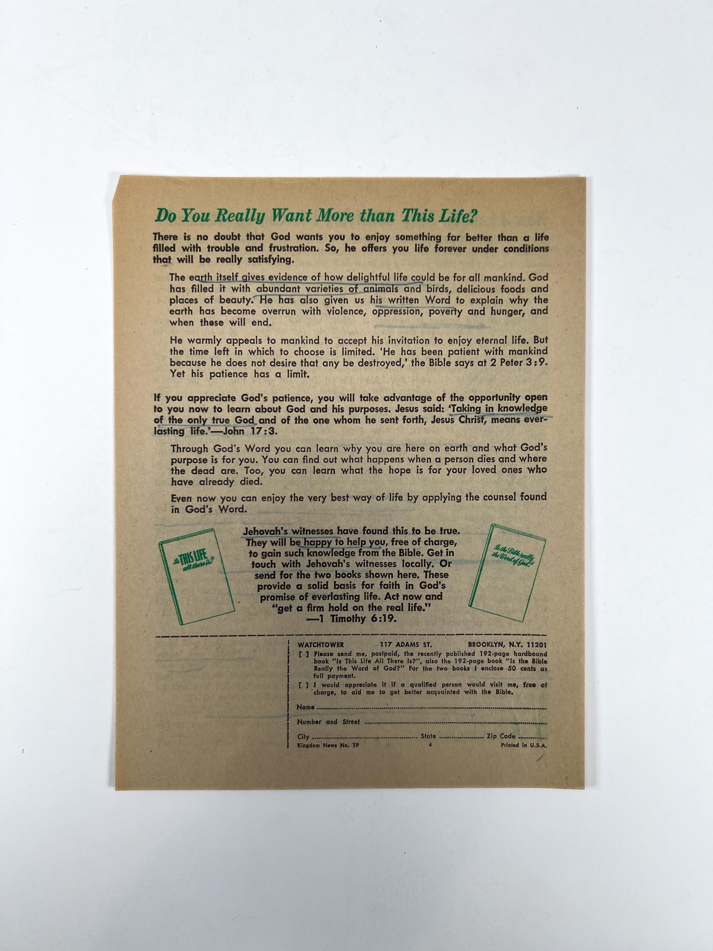 Vintage Ephemera - Religious Pamphlet - Is This All There Is For Life?